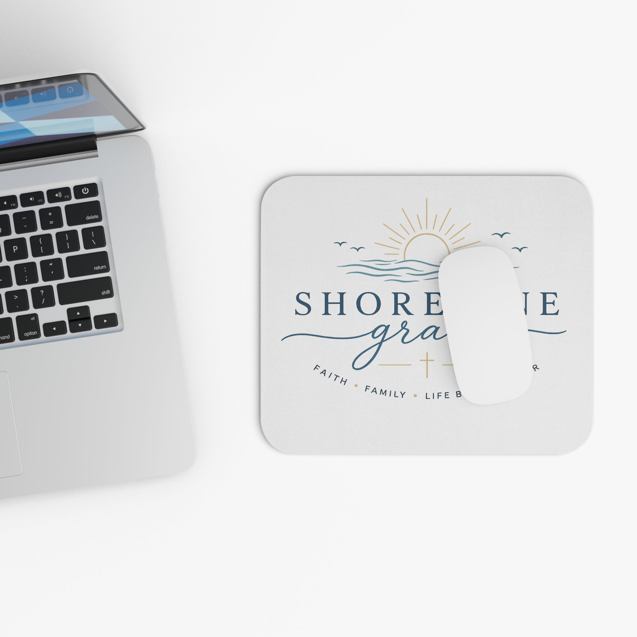 Shoreline Grace Mouse Pad — Faith & Family Coastal Desk Mat