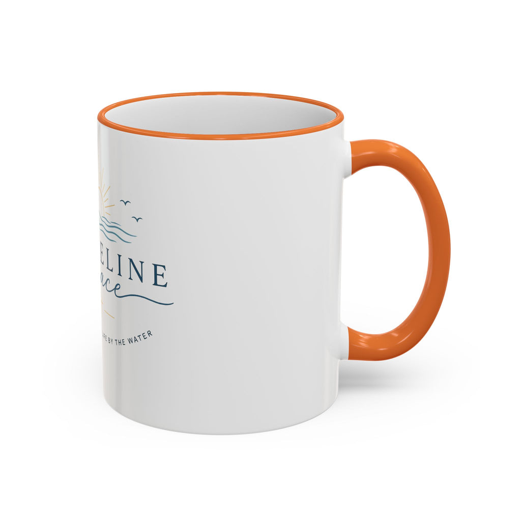 Shoreline Grace Accent Rim Mug — Coastal Sun & Waves Ceramic Coffee Cup (11oz/15oz)