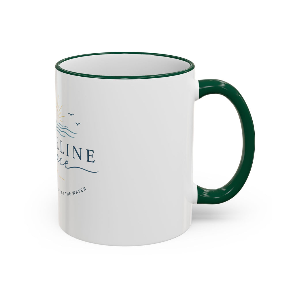 Shoreline Grace Accent Rim Mug — Coastal Sun & Waves Ceramic Coffee Cup (11oz/15oz)