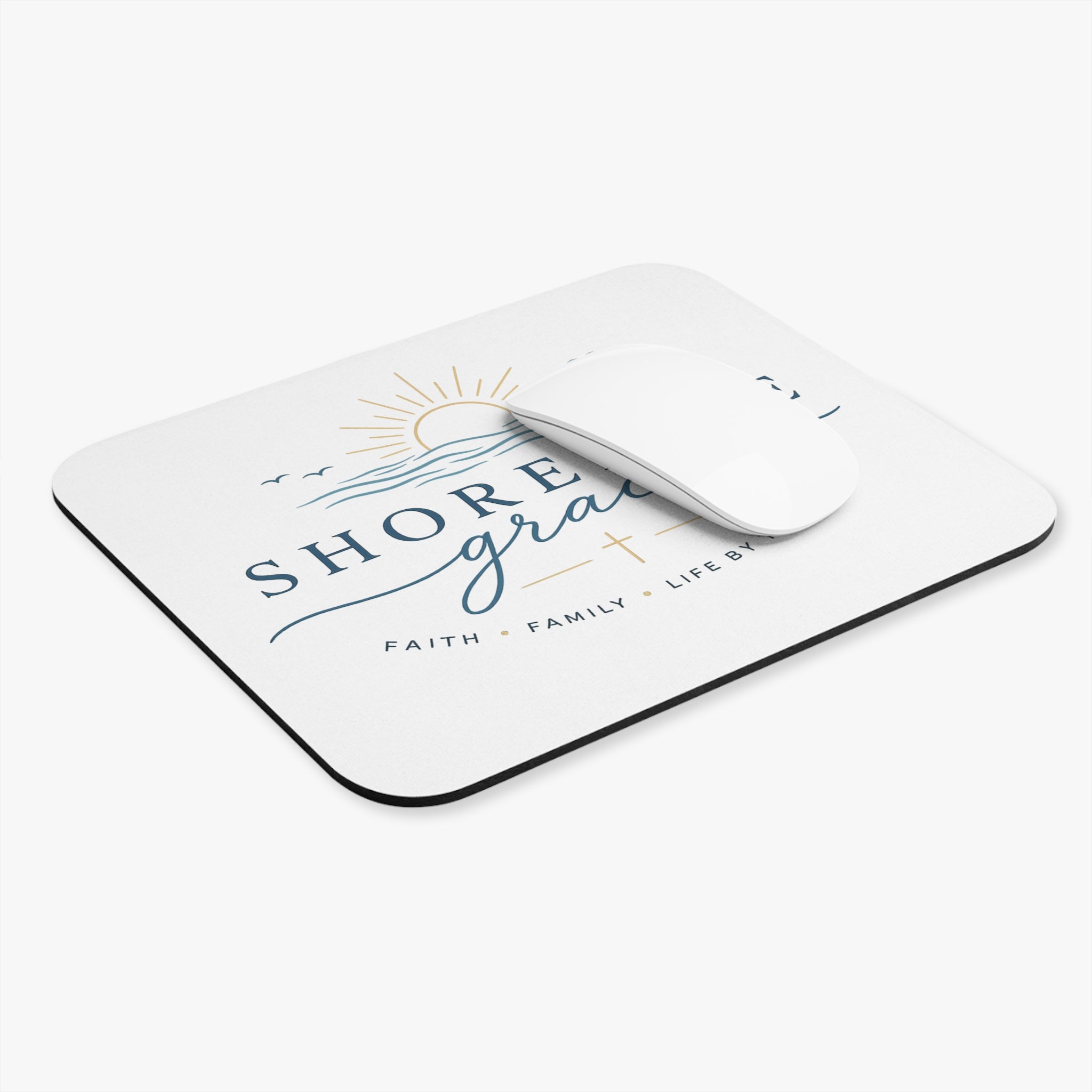 Shoreline Grace Mouse Pad — Faith & Family Coastal Desk Mat